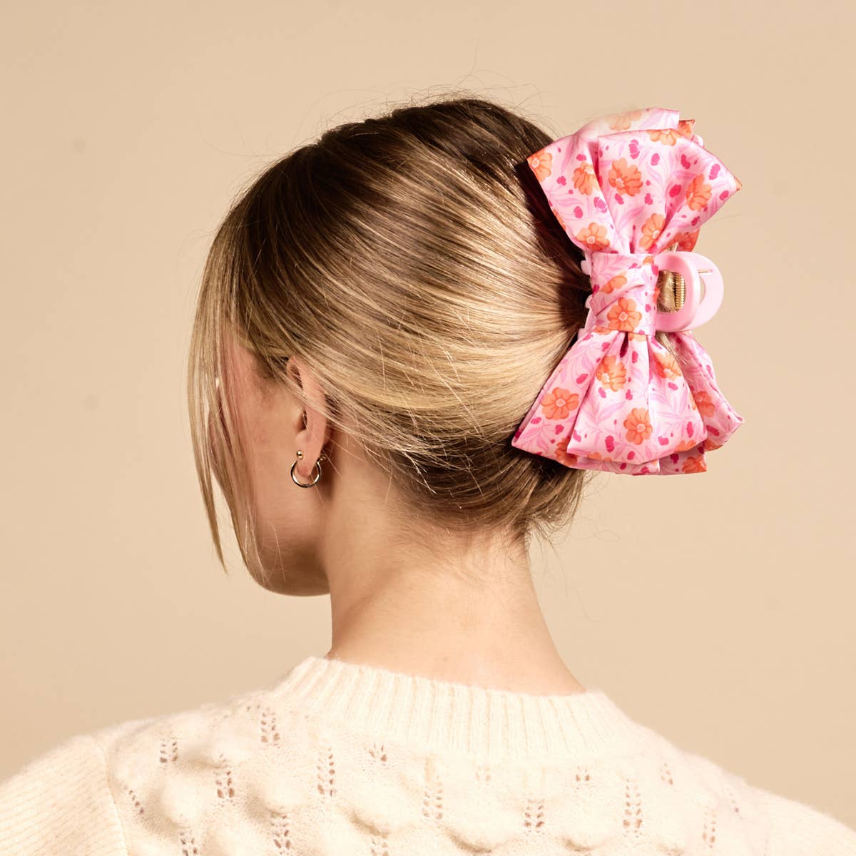 Satin Bow Claw Clip–Poppin' Petals Hot Pink