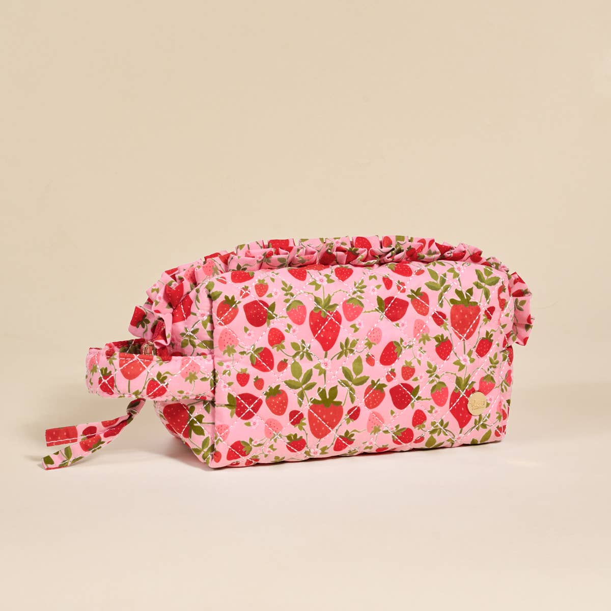 Essentials Quilted Cosmetic Pouch-Strawberry Fields