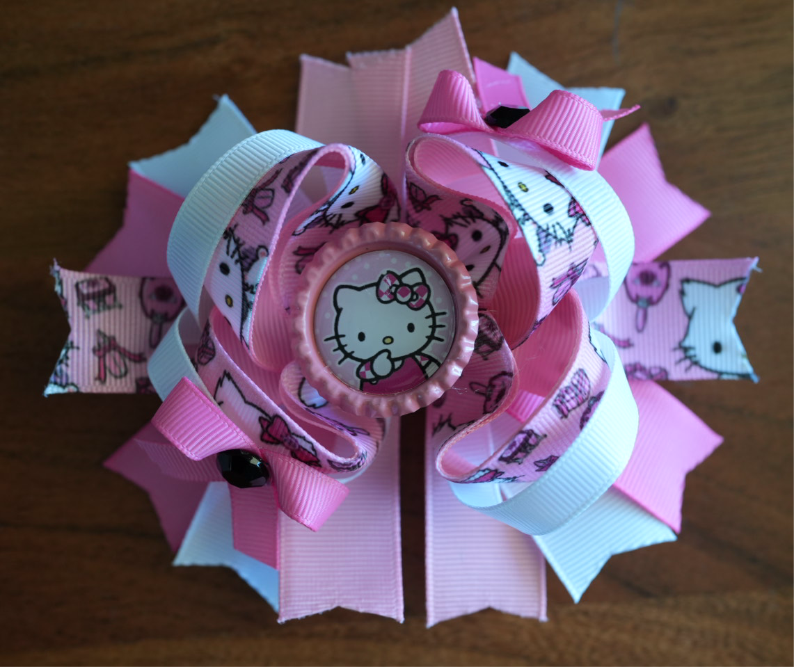 Kitty cartoon boutique hair bow pink