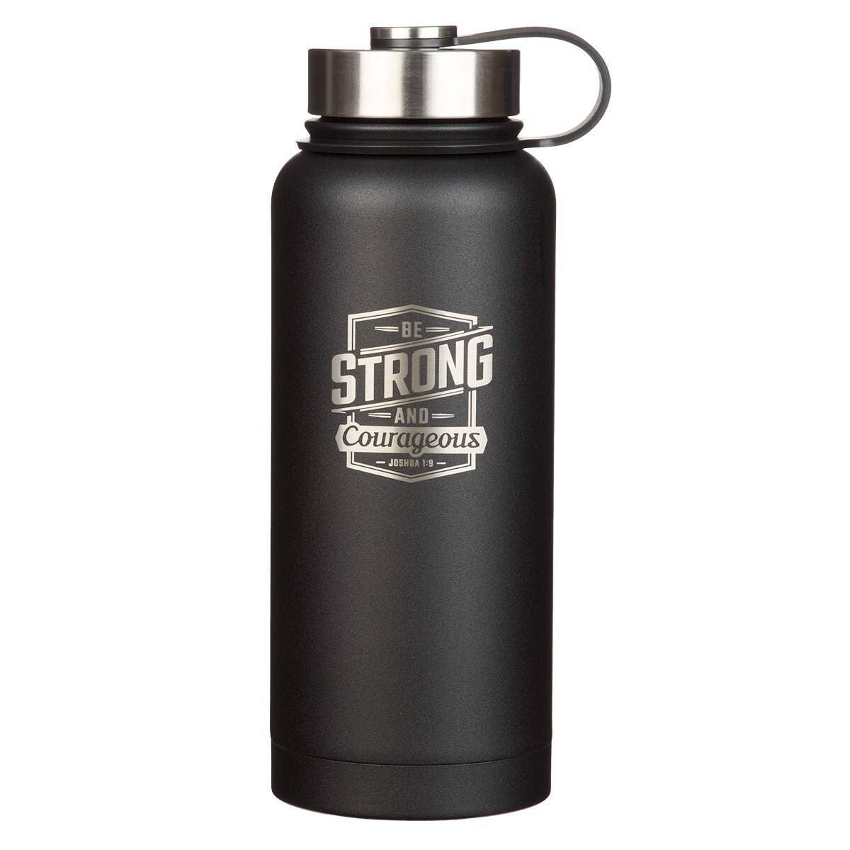 Water Bottle SS Black Be Strong and Courageous Josh. 1:9