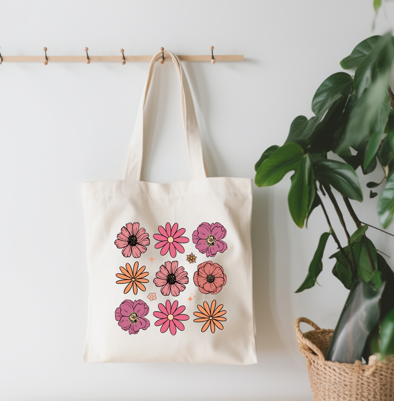 Flower Pattern Small Canvas Tote Bag