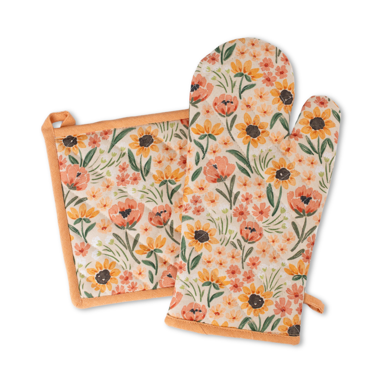 Sunny Poppies Oven Mitt + Pot Holder Set