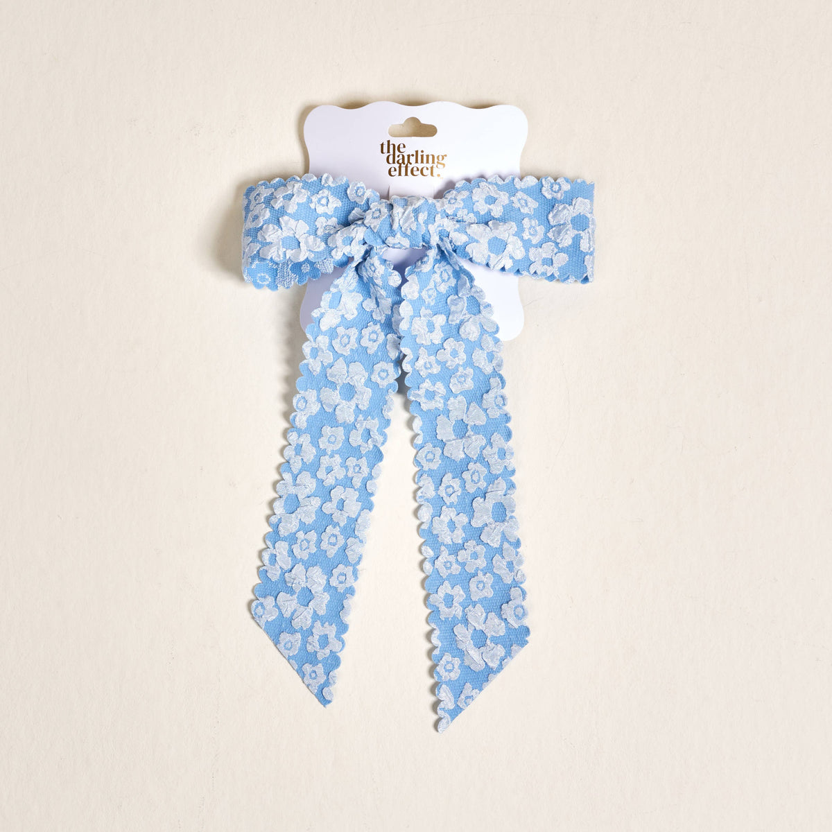 Flower Scallop Hair Bow–Blue
