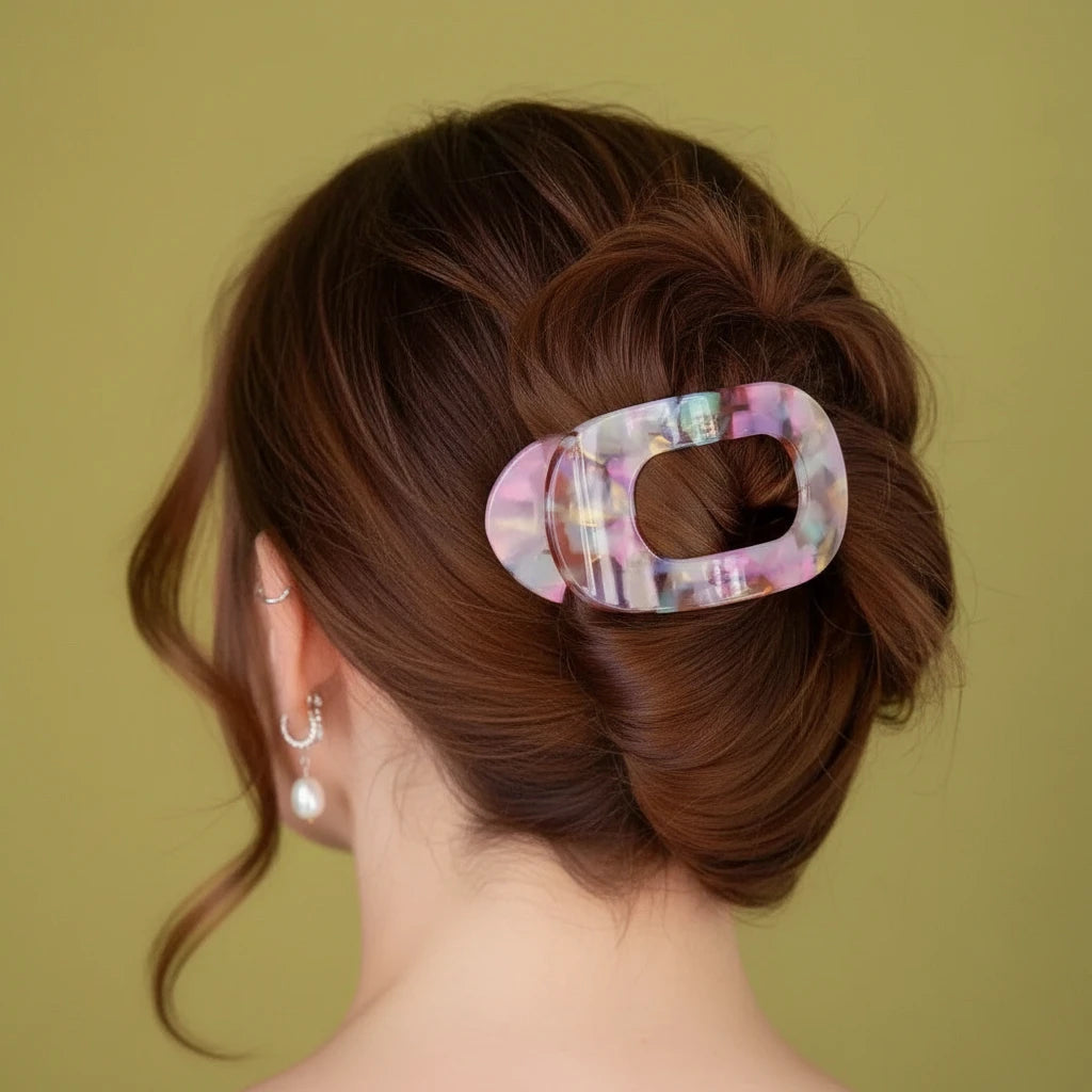 flat hair clip hollow pink brown