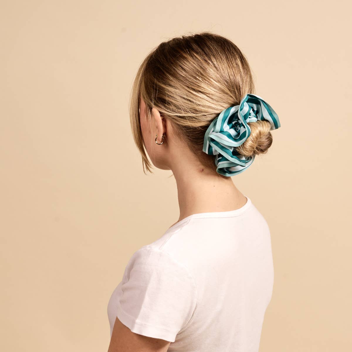 Ruffle Up Scrunchie–Sicily Stripes Teal