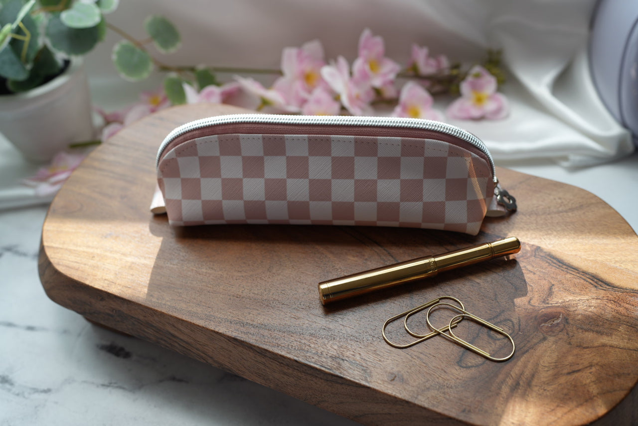 checkered pencil pouch