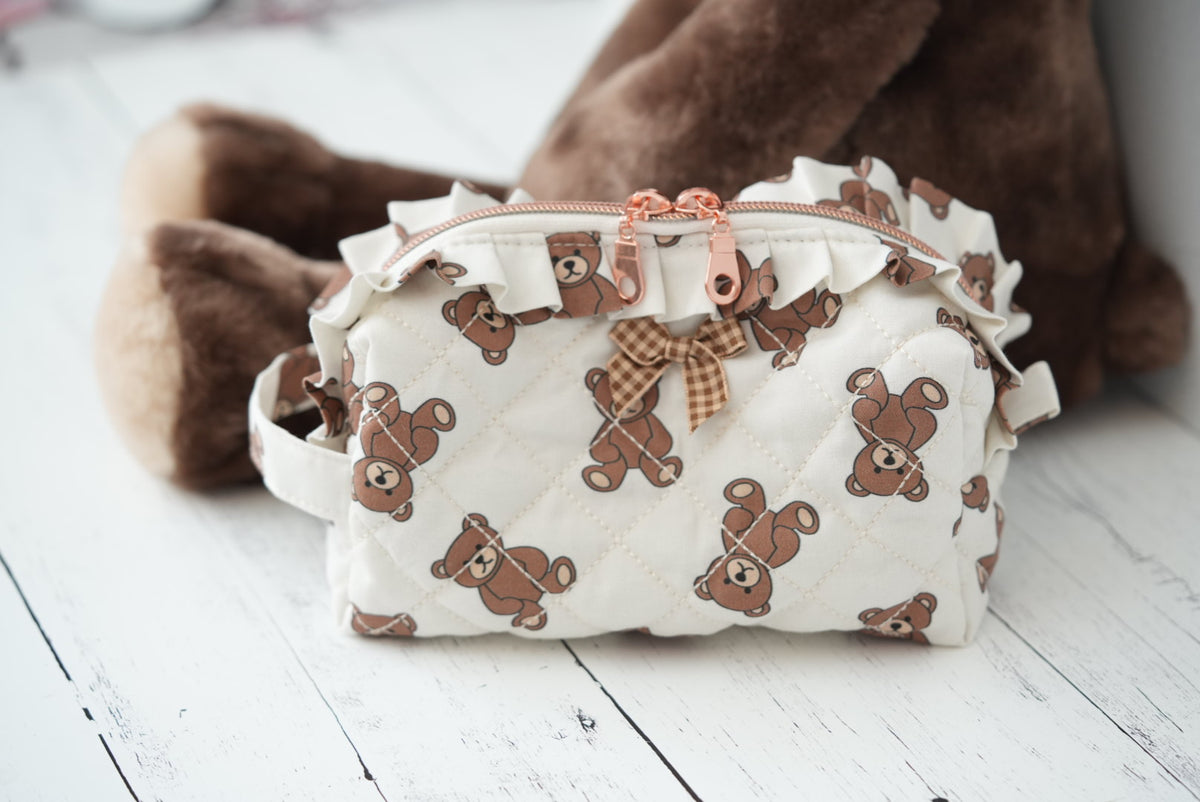 Hand made Brown Bear Gingham ruffle Bag