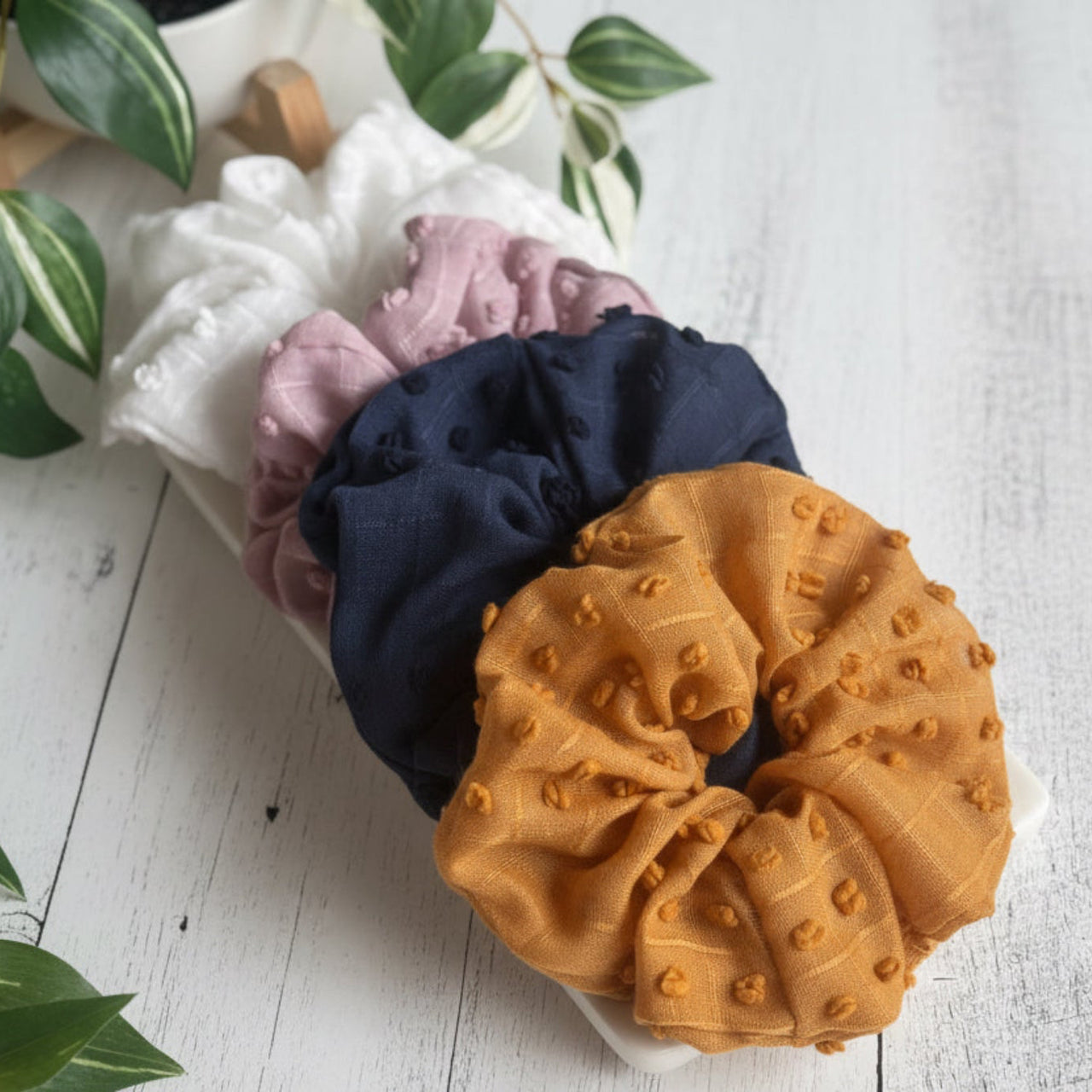 Pompom Textured  Soft Tone Jumbo Scunchie