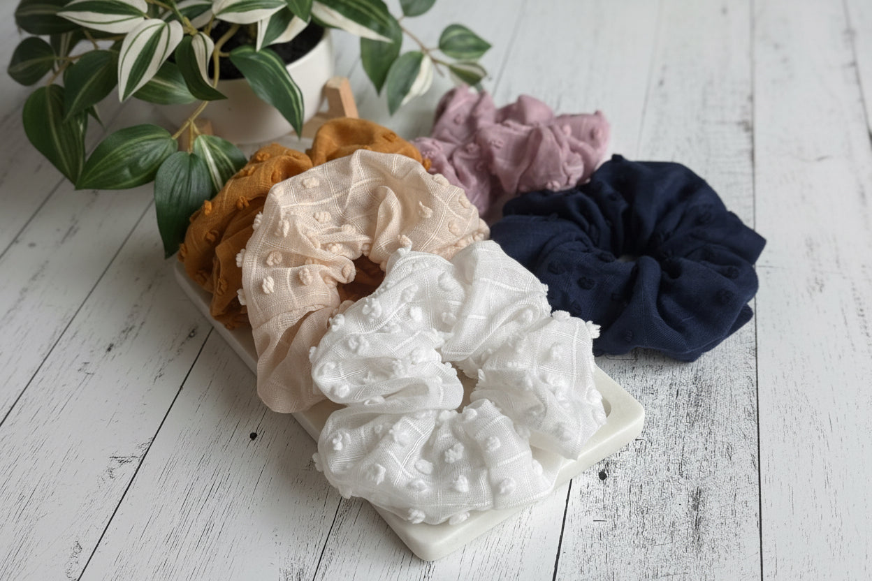 Pompom Textured  Soft Tone Jumbo Scunchie