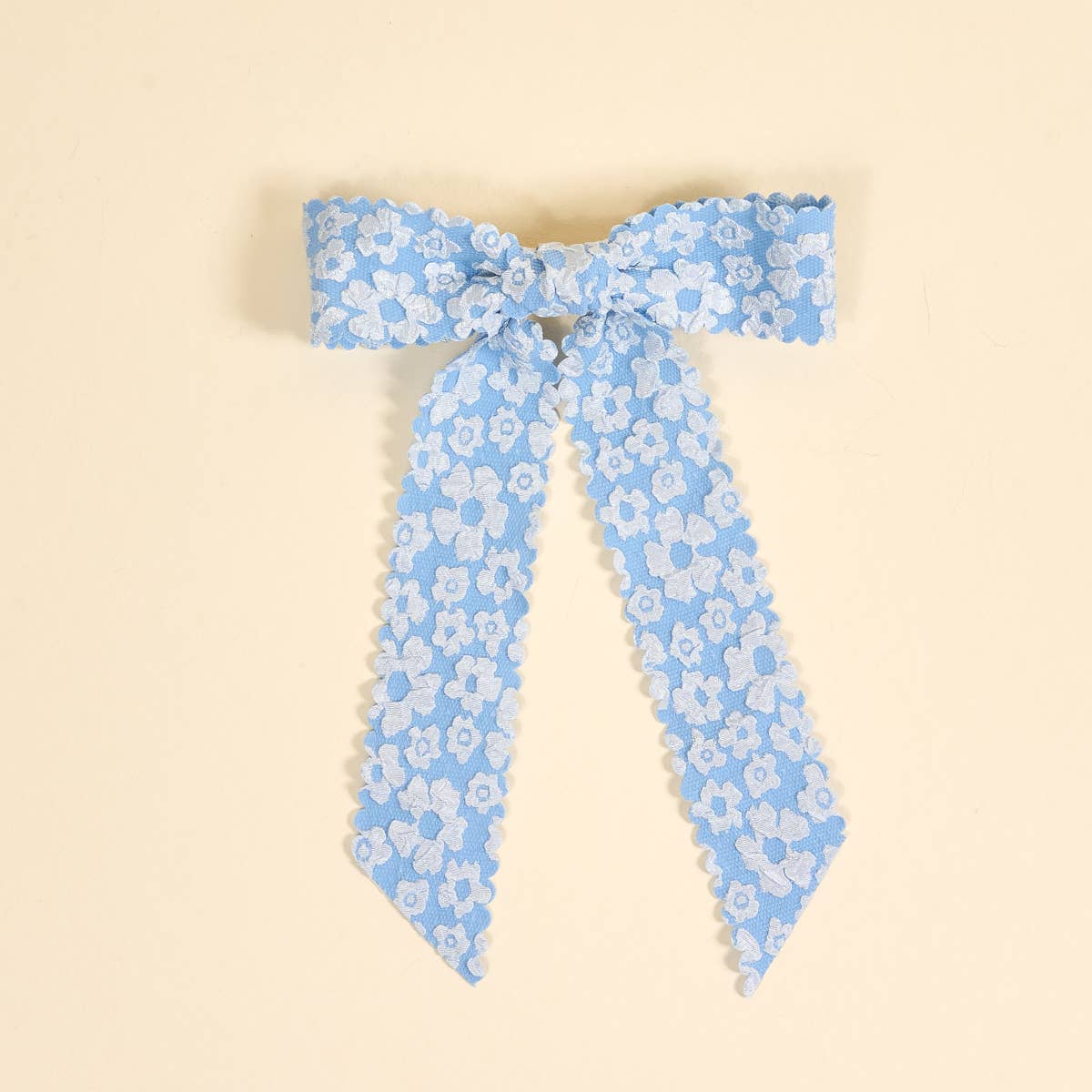 Flower Scallop Hair Bow–Blue