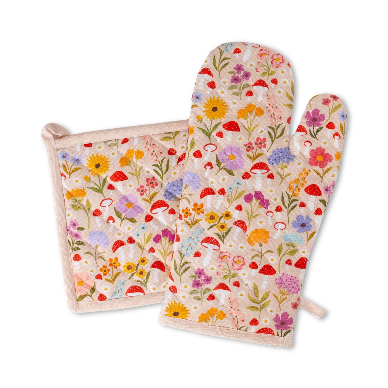 Mushroom Meadows Oven Mitt + Pot Holder Set
